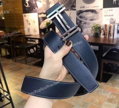 2018 Copy Hermes Belt - Blue and Black Reversible Leather Belts